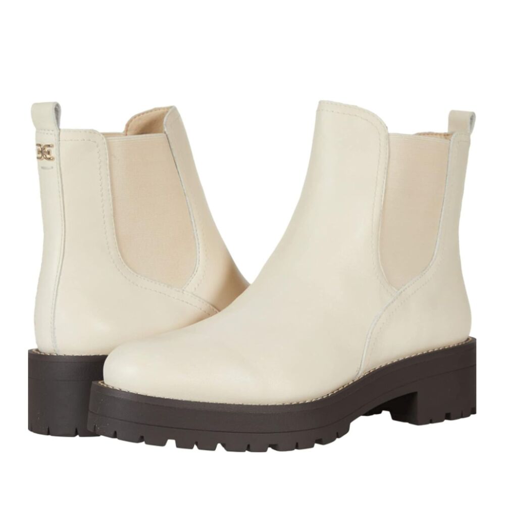 Sam Edelman Waterproof Lug Sole Chelsea Boots Justina 10 M Ivory White